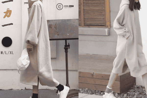 Áo hoodie dáng dài cho người mặc có thân hình mảnh khảnh