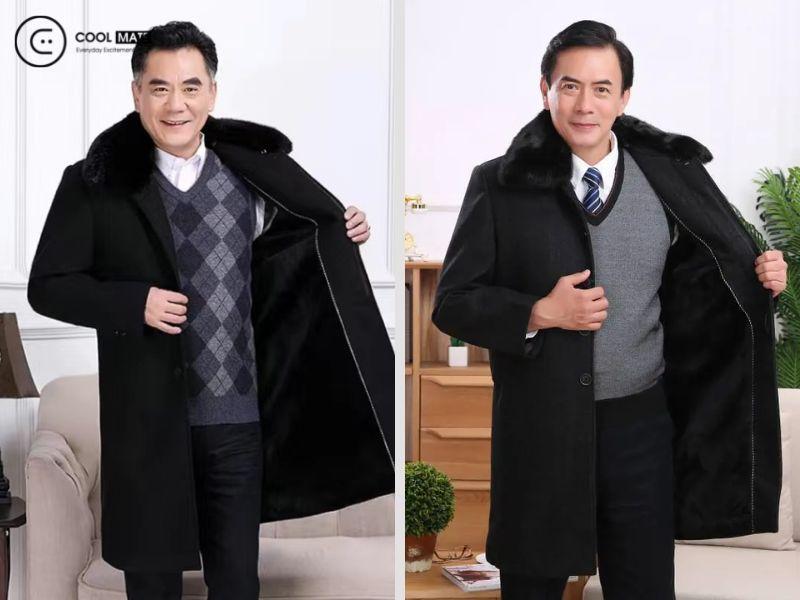 Áo măng tô nam trung niên khóa kéo
