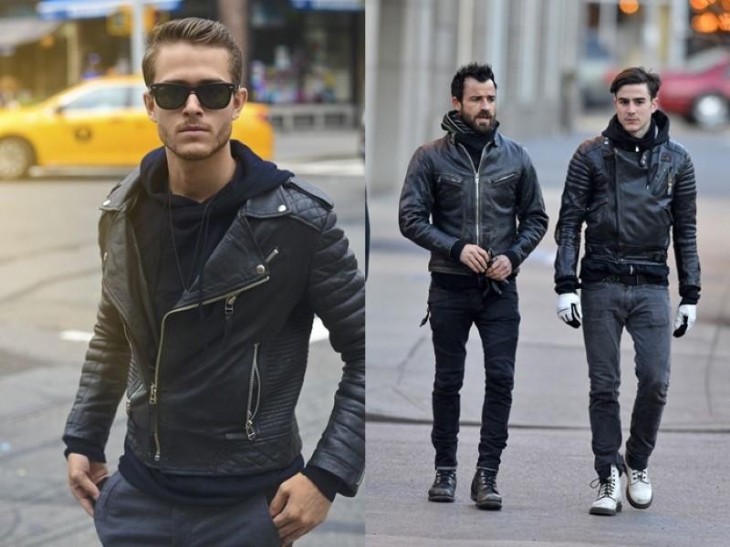 Phối hoodie với áo khoác da dành cho dân văn phòng.