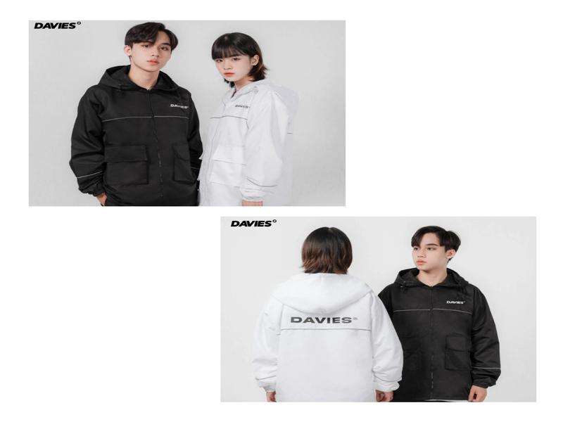 Áo khoác gió Davies Brand DSW Highlight Jacket màu trắng đen