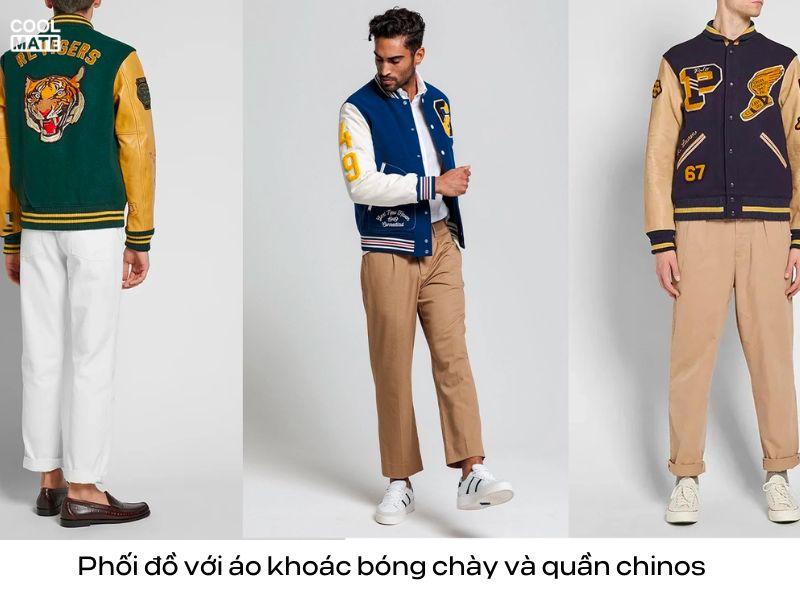 Áo khoác bóng chày phối cùng quần chinos