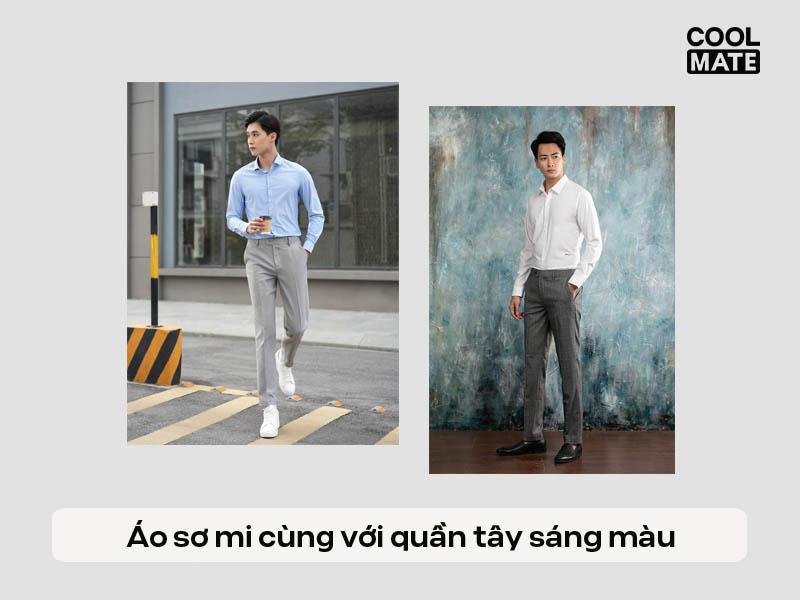 Áo sơ mi cùng với quần tây sáng màu