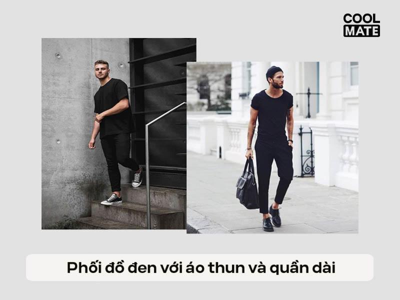 Phối đồ đen với áo thun và quần dài