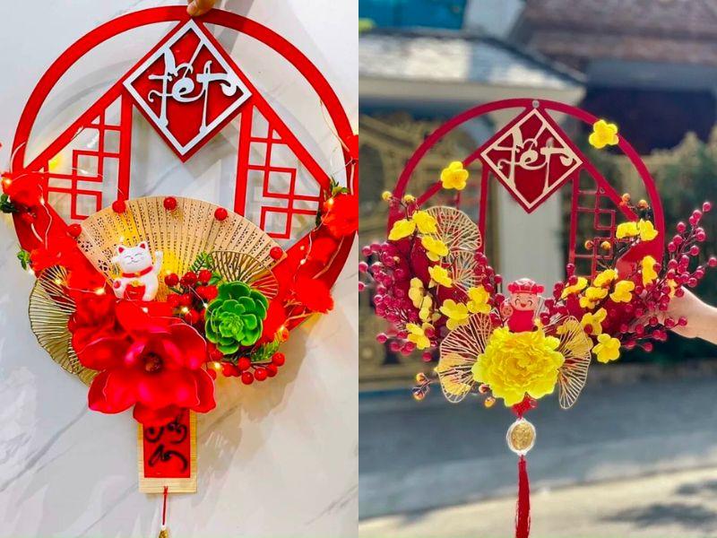 Trang trí cùng với vòng hoa kết ngày Tết