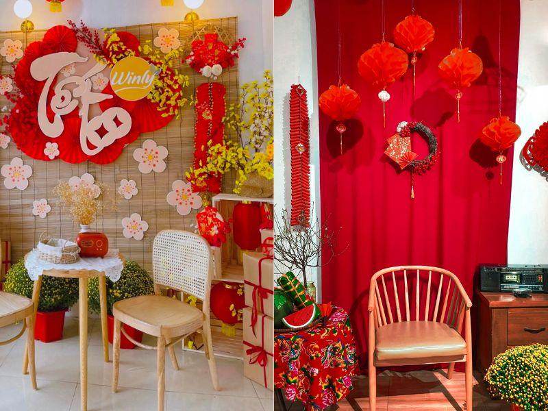 Dùng dây pháo đỏ thể hiện không khí Tết