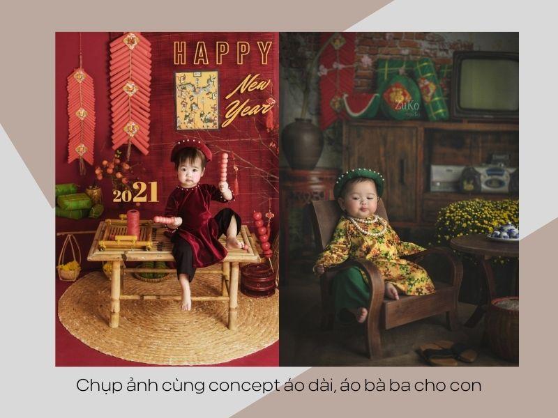 Chụp ảnh cùng concept áo dài, áo bà ba cho con 