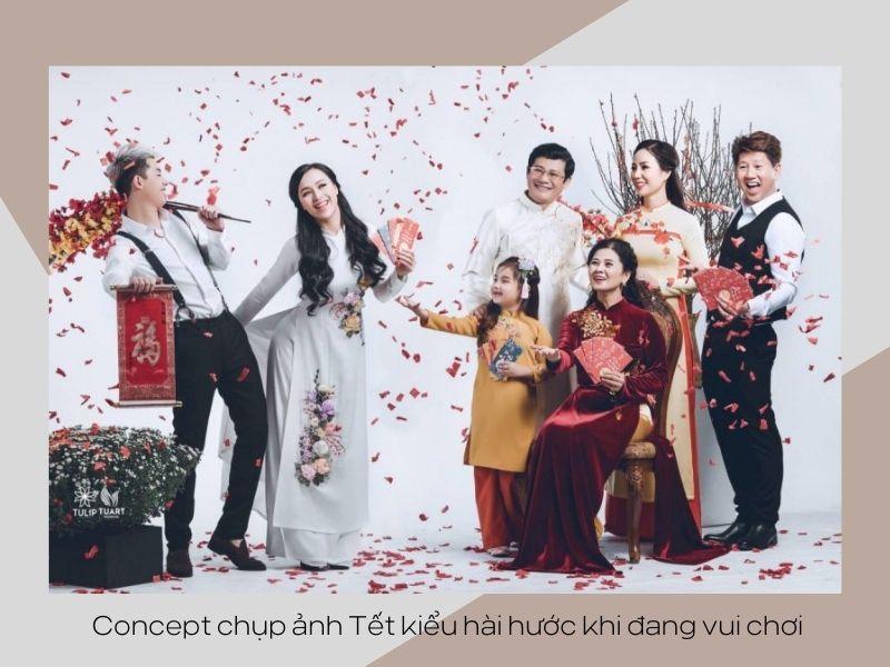 Concept chụp ảnh Tết kiểu hài hước khi đang vui chơi