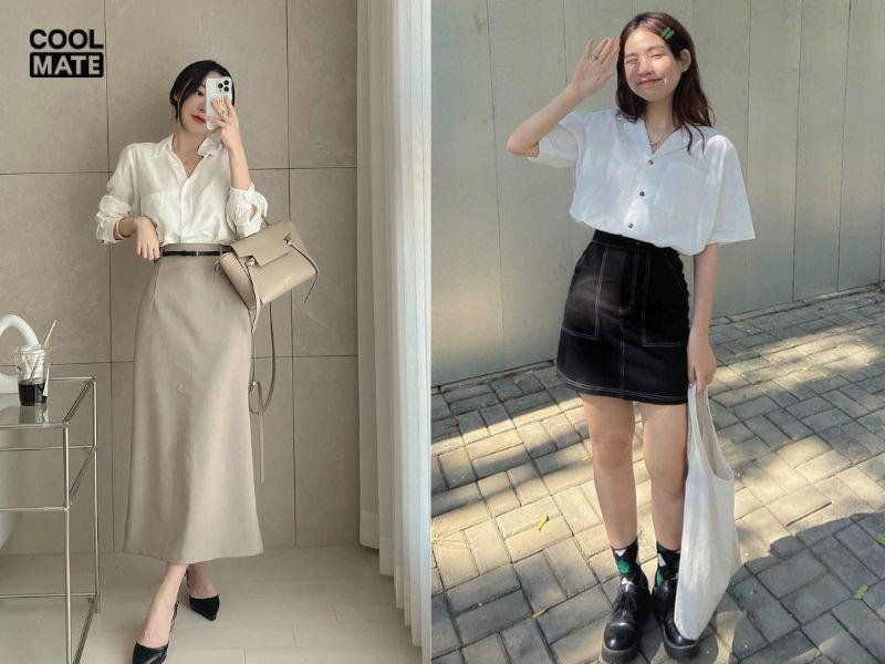 Outfit Sơ Mi kết hợp Chân Váy