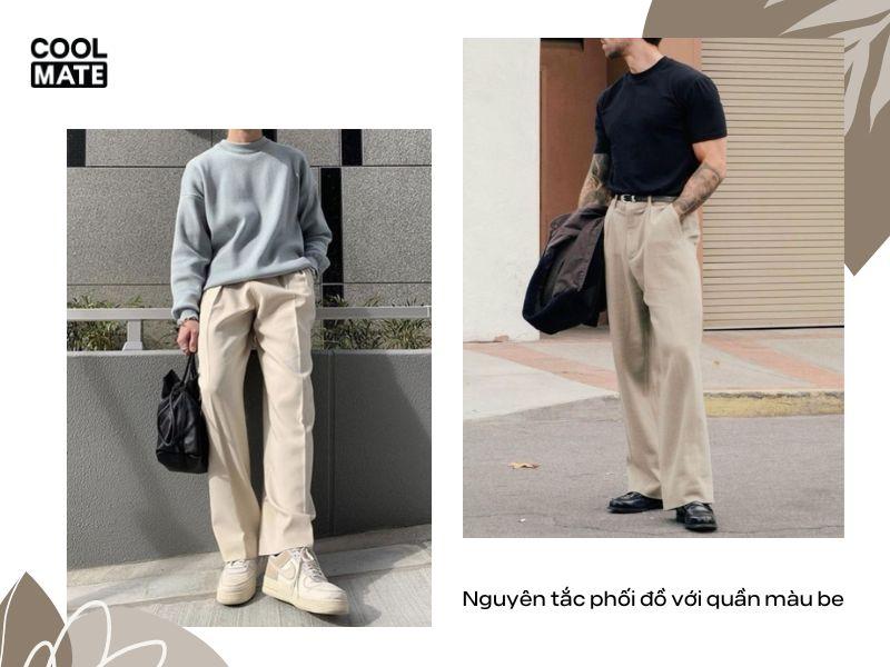 Nguyên tắc phối đồ với quần màu be: Phối màu tương phản hoặc tương đồng