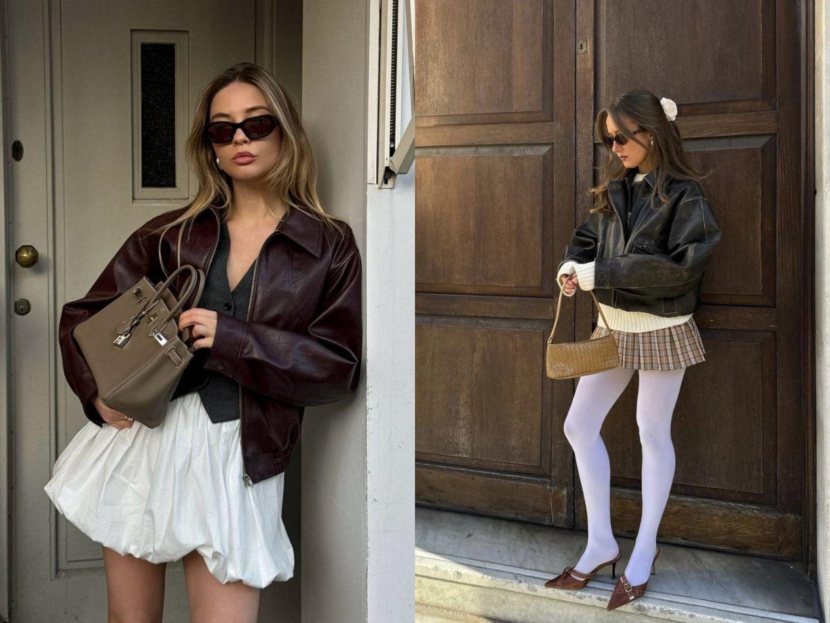 Vẻ ngoài cực cool khi phối áo khoác da cùng chân váy ngắn