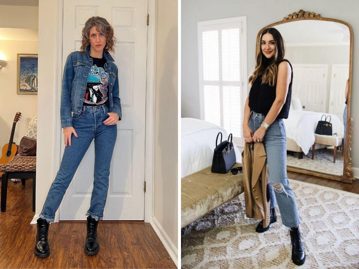 Quần baggy jeans và áo tank top hoặc áo khoác denim mang lại một outfit cực kỳ cá tính