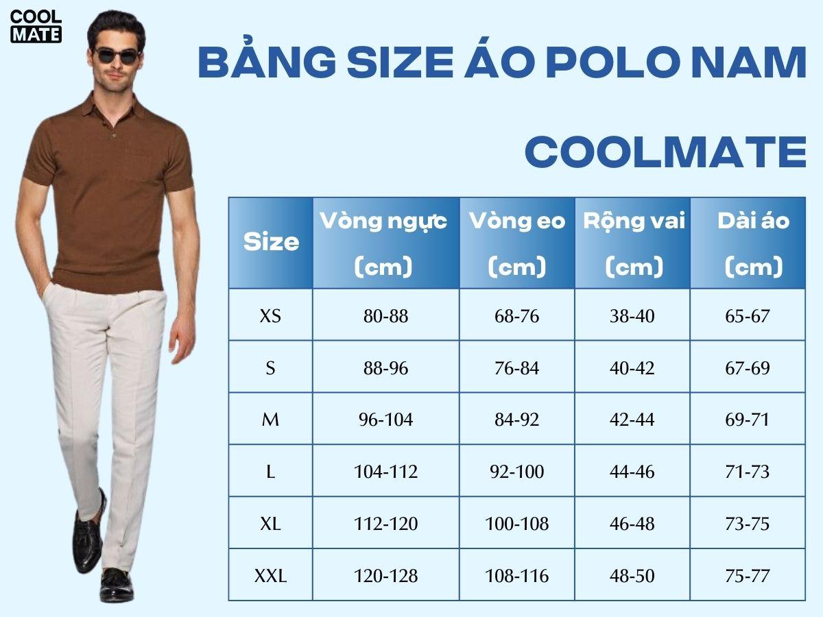 Bảng size áo polo nam chuẩn