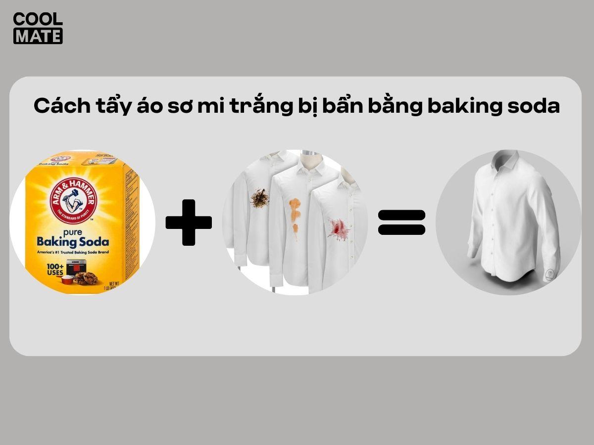 Cách tẩy trắng áo sơ mi trắng nam bị dính màu, vết bẩn bằng baking soda