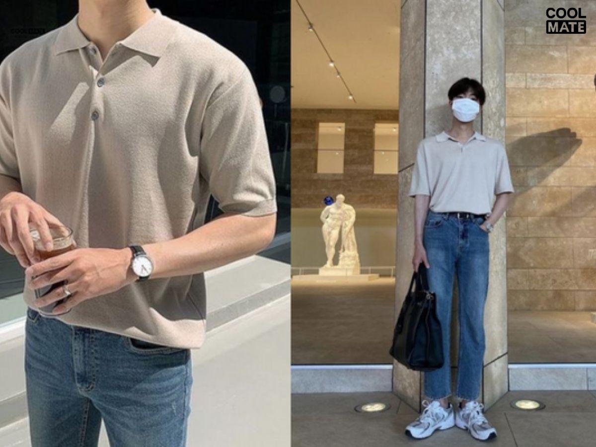 Năng động khi mix quần jeans với áo polo tay lỡ có cổ