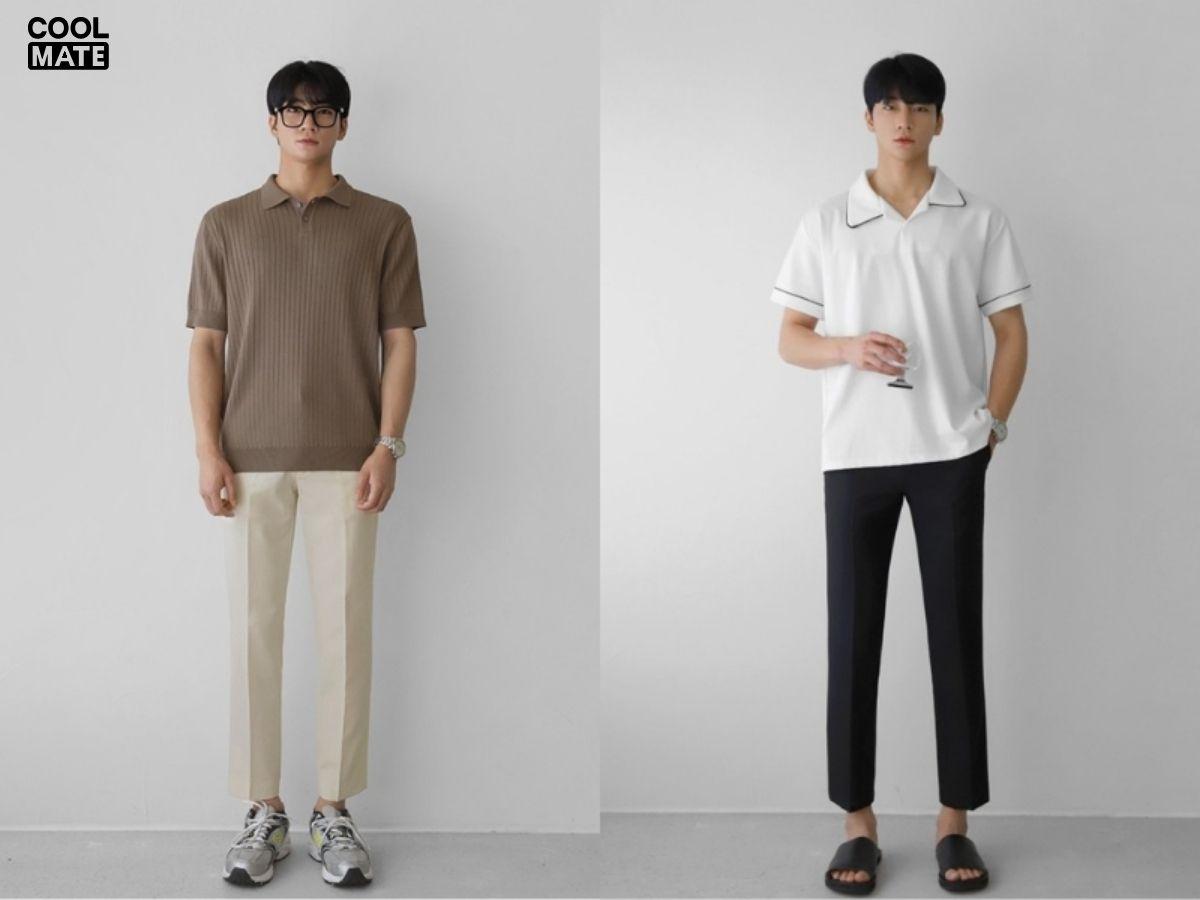 Kết hợp áo polo có cổ tay lỡ cùng quần chinos thời thượng