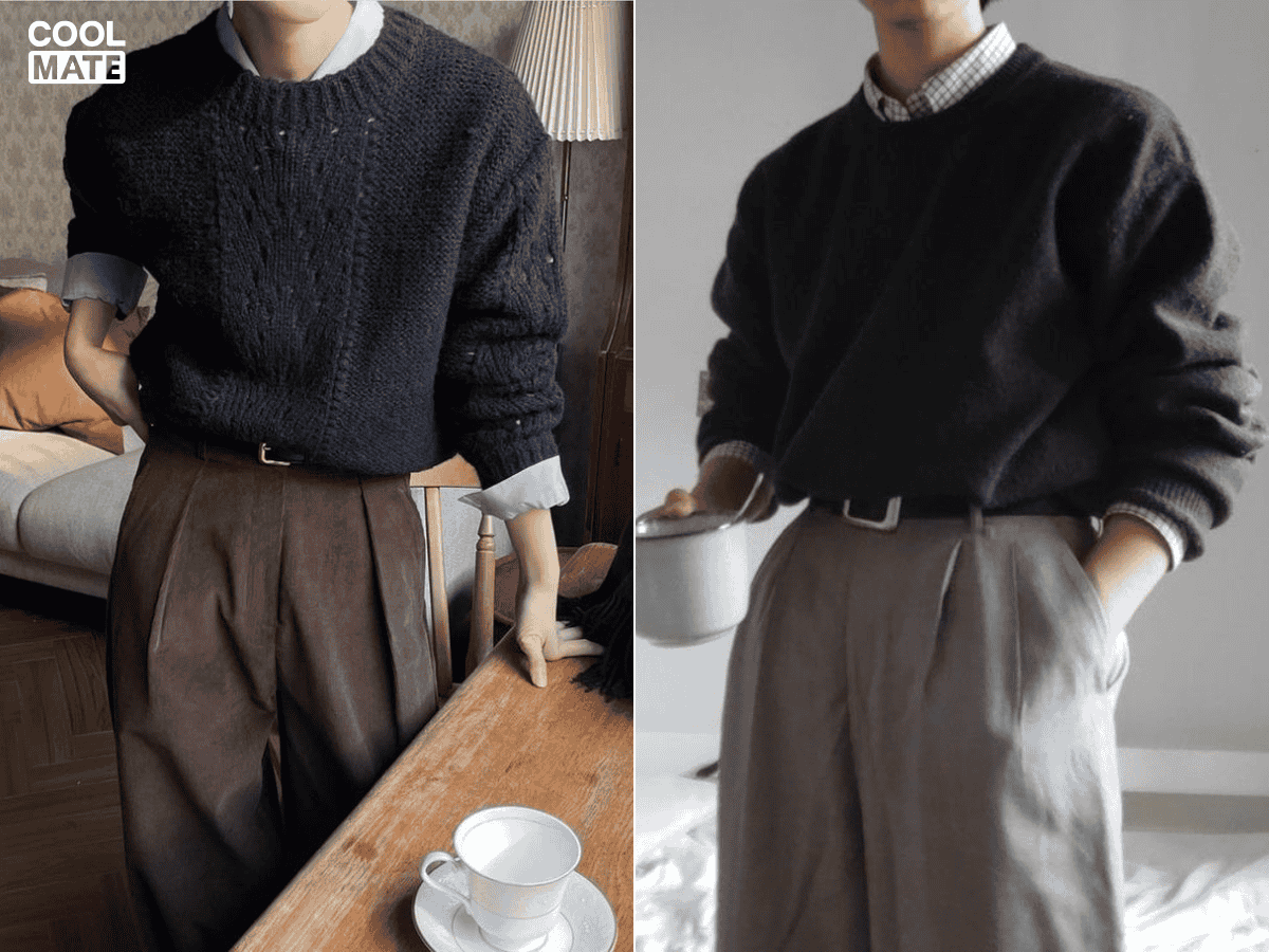 1. Áo sweater nam phối với quần âu