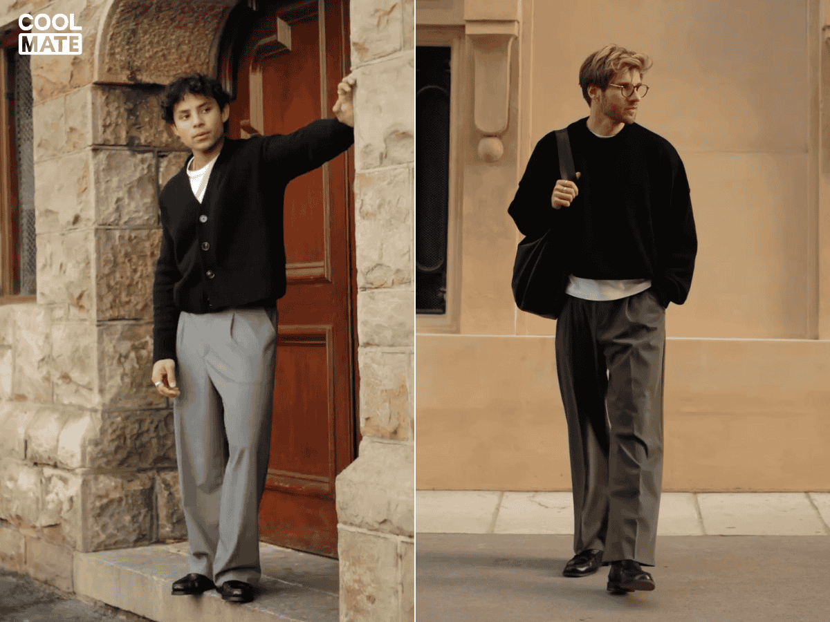 2. Áo sweater nam phối với giày cùng tông 
