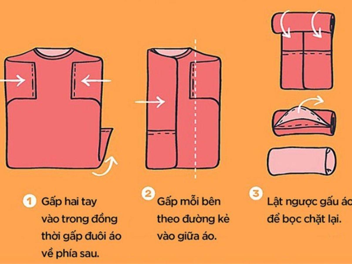 Với cách gấp áo polo này, bạn có thể dễ dàng mang theo nhiều chiếc áo trong hành lý mà không lo bị hết chỗ