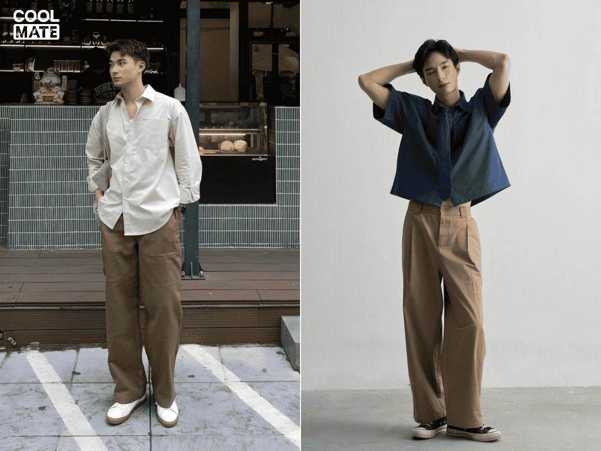 Tránh phối quần kaki ống rộng với các item cùng chất liệu