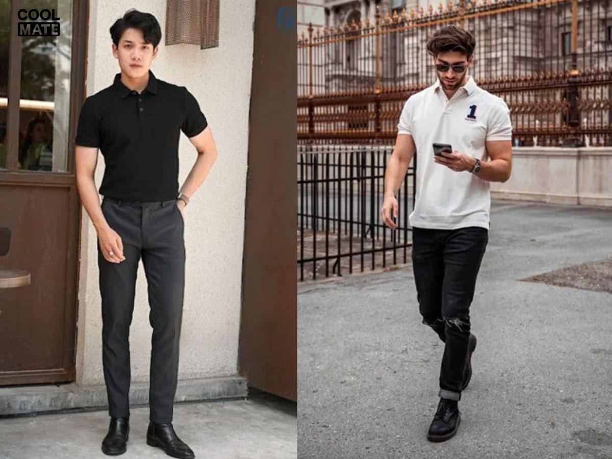 Phối quần jean nam với áo polo và giày boot giúp chàng trông chỉn chu, phong cách hơn