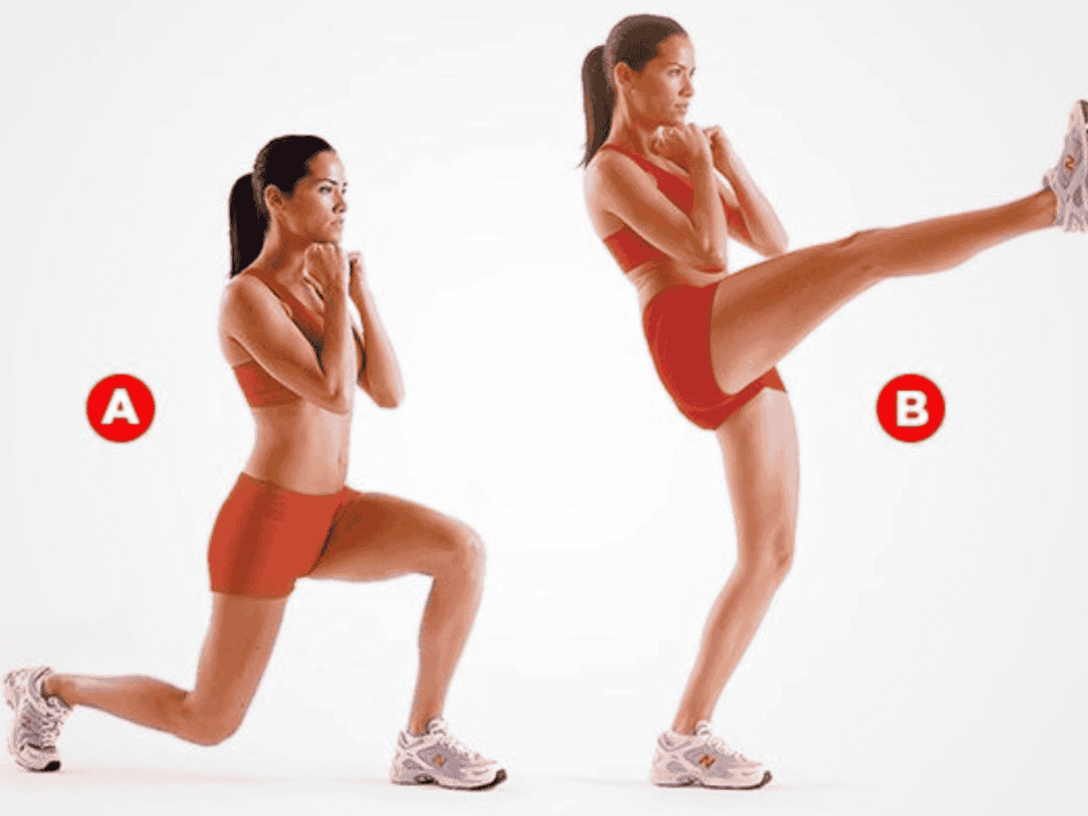 Động tác đá chân về phía trước giúp giãn các cơ bắp nhẹ nhàng