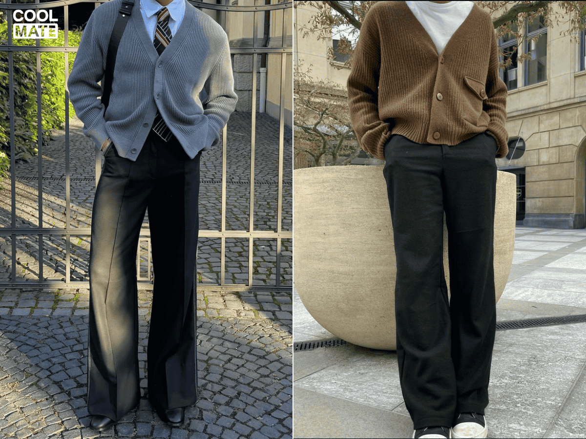 Để tạo sự cân đối, mặc thêm áo thun hoặc áo len mỏng bên trong cardigan