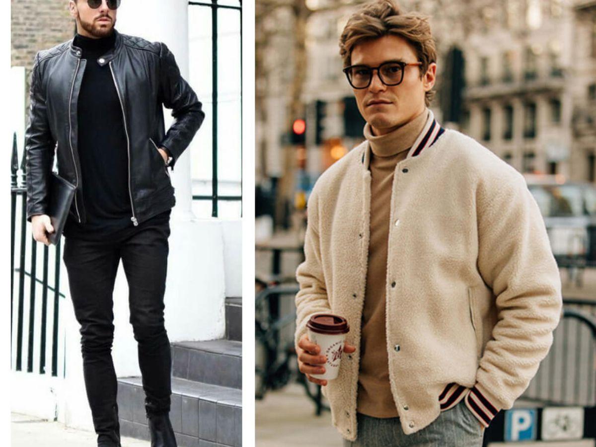 Áo bomber kết hợp áo len cổ lọ