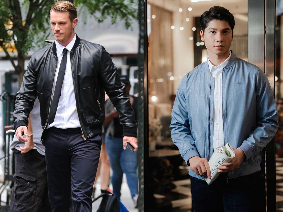 Áo bomber phối với áo sơ mi