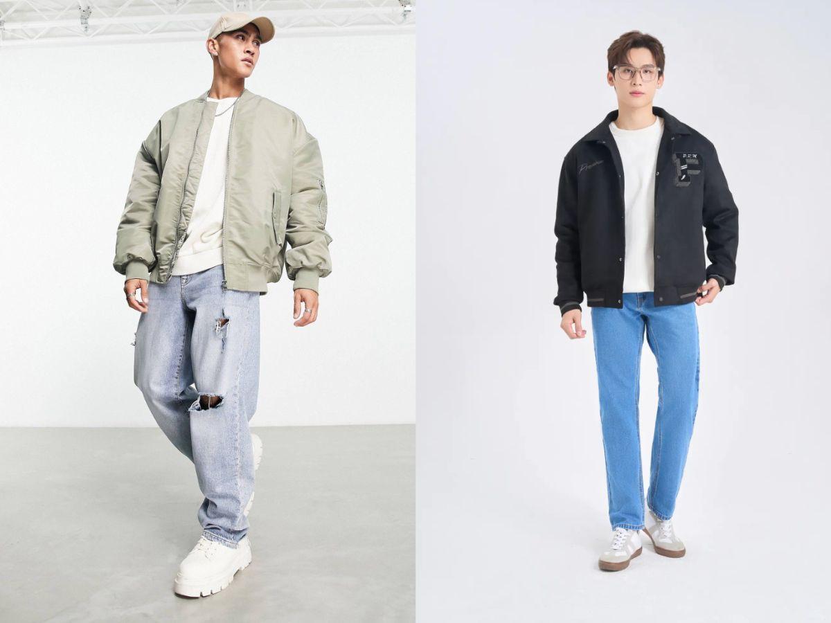 Áo bomber và quần jeans là sự kết hợp hoàn hảo