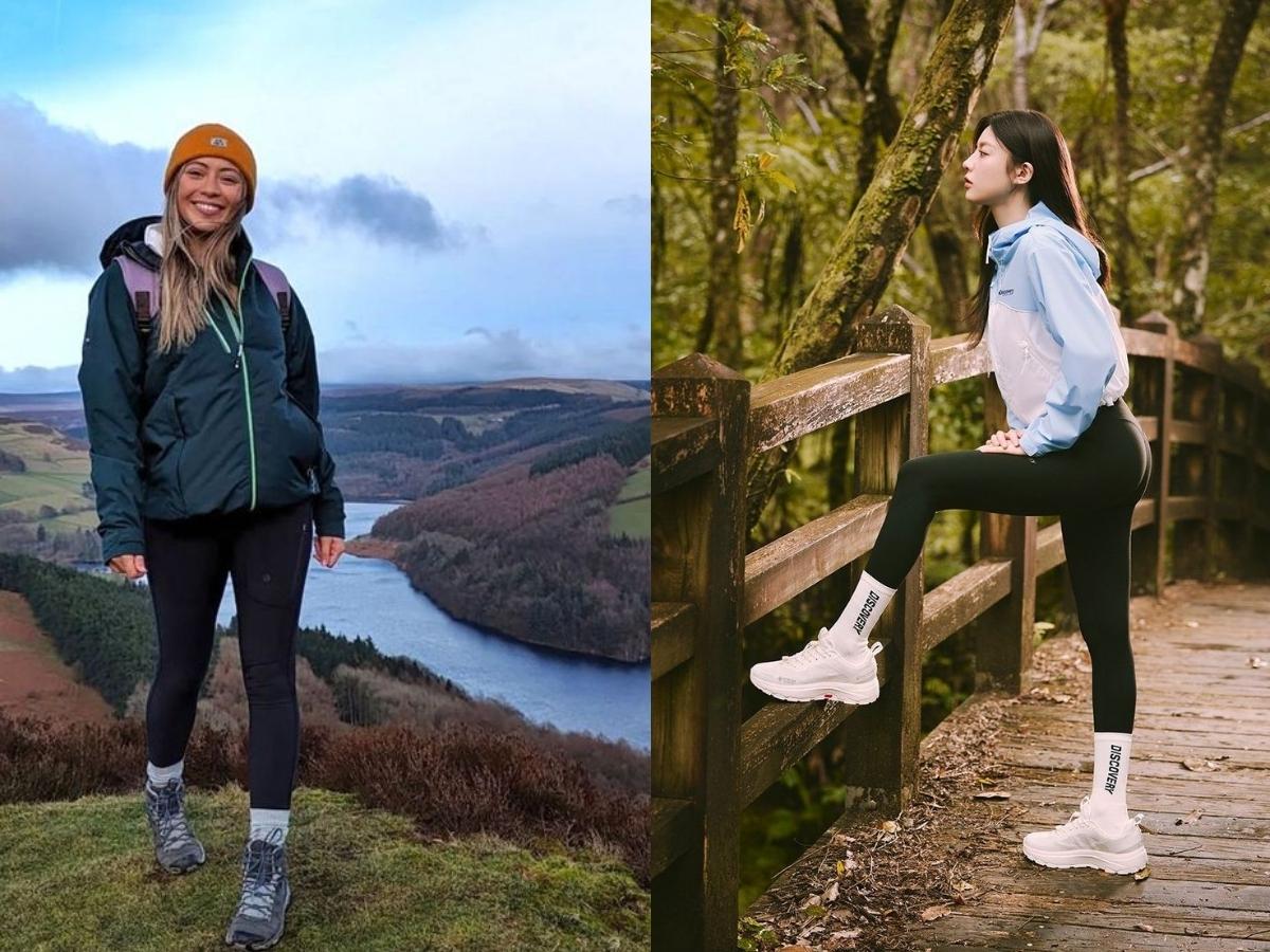 Phối đồ leo núi nữ với quần legging và áo khoác thể thao