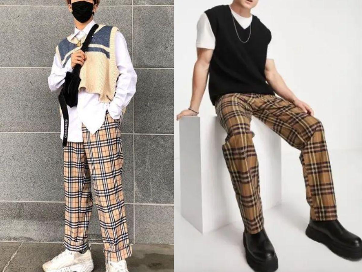 Mix áo len gile ấm áp cùng quần tây caro cá tính thật phong cách