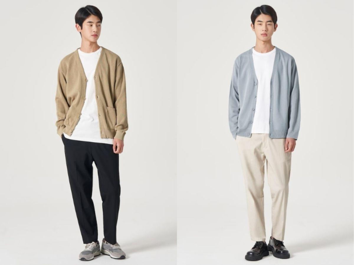 Quần âu phối với áo thun và áo cardigan là cách phối đồ mới mẻ bạn nên thử
