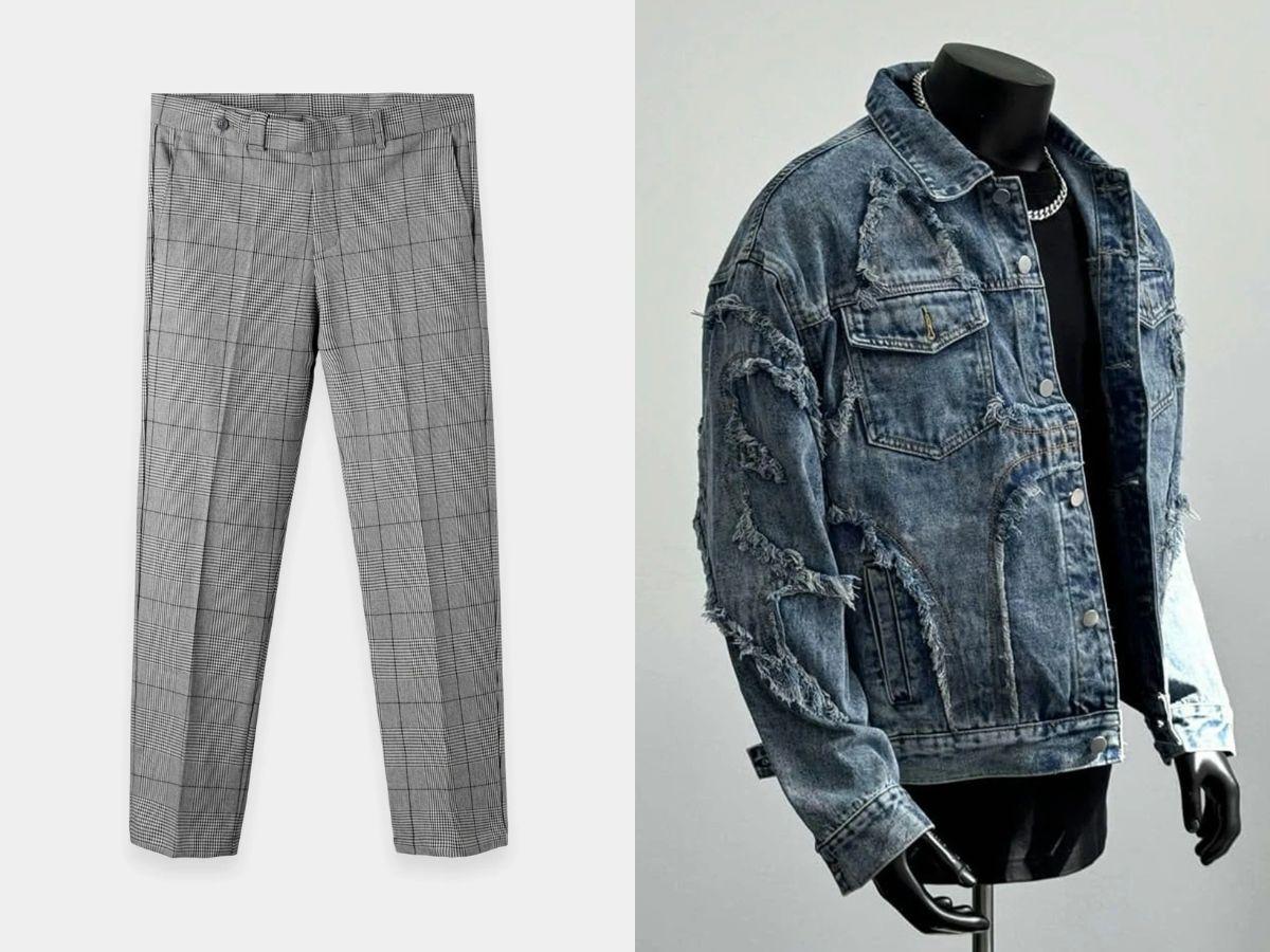 Kết hợp áo khoác denim cùng quần tây caro vừa cá tính, vừa lịch lãm