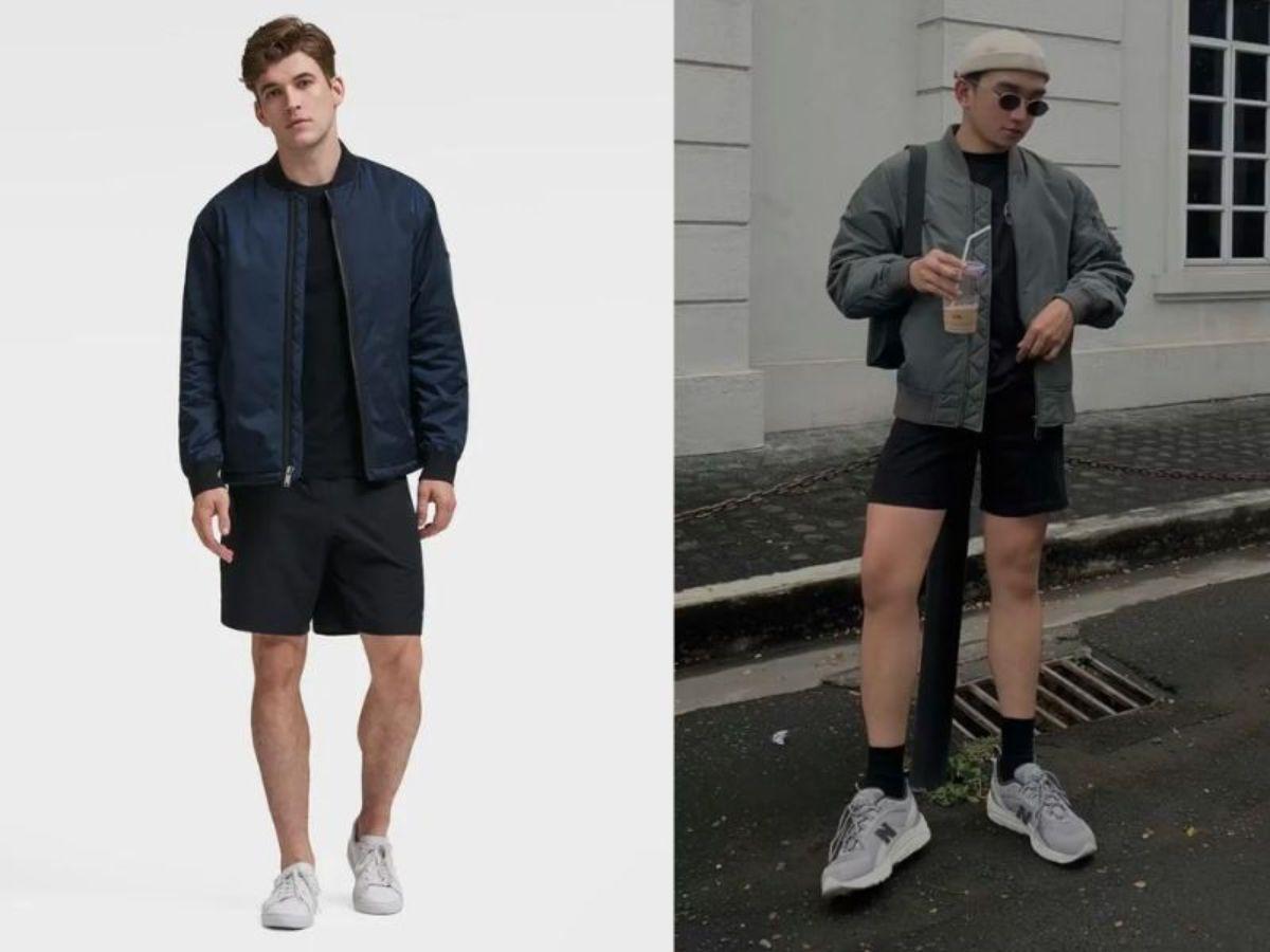 Phối áo bomber nam cùng quần short
