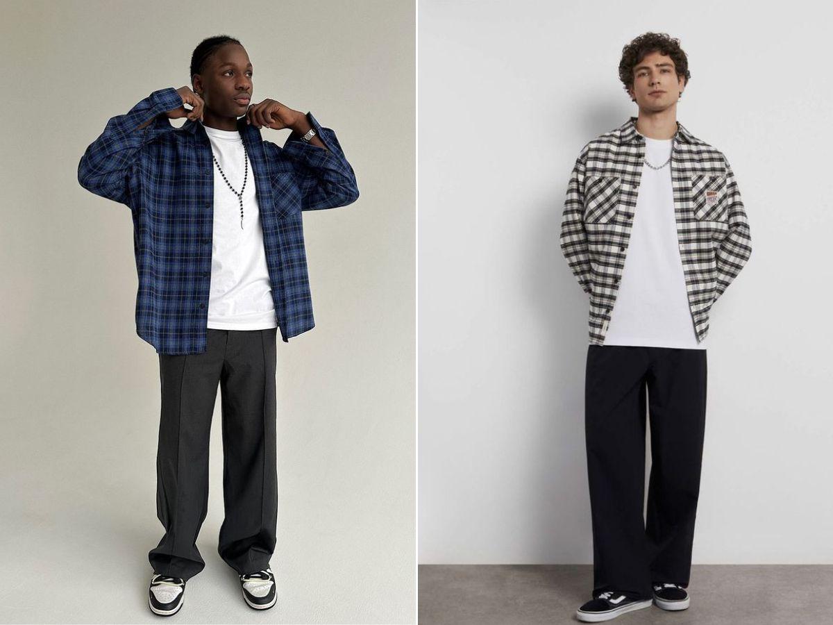 Phối áo flannel và áo thun