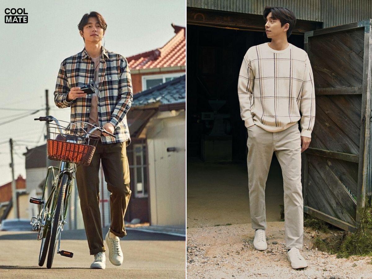 Phối áo flannel và quần chinos