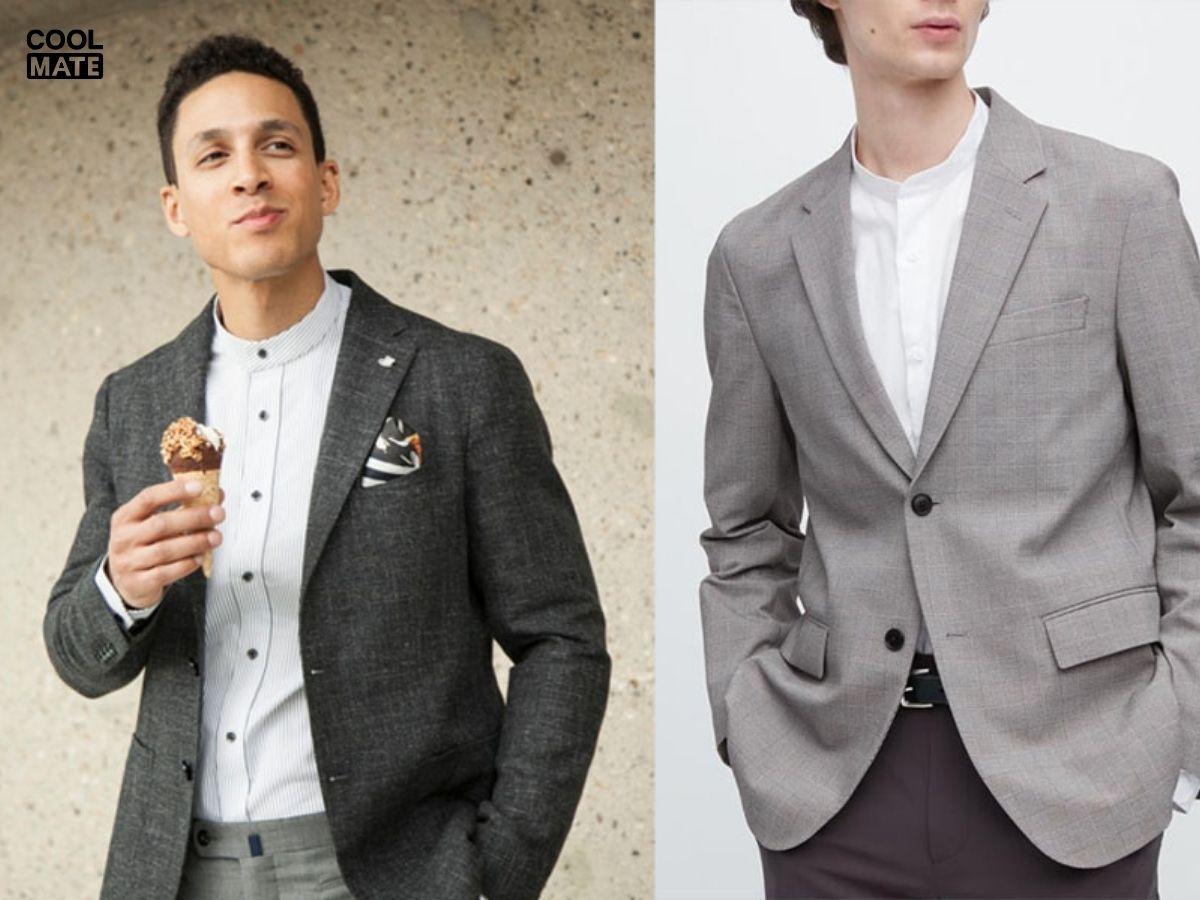 Kết hợp áo thun nam cổ trụ và áo blazer