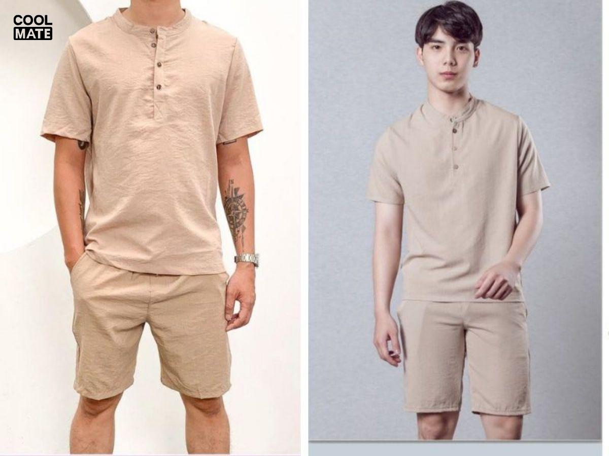 Phối đồ với áo thun nam cổ trụ và quần short năng động