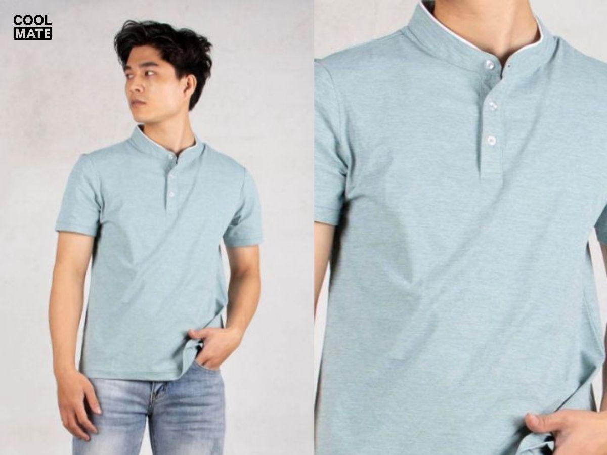 Kết hợp áo thun nam cổ trụ cùng quần jeans