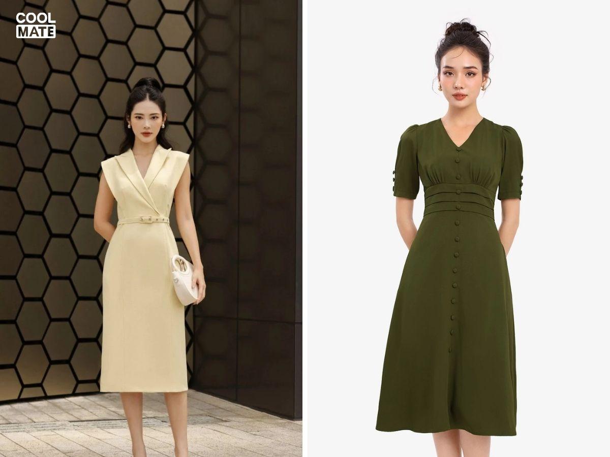 Phối giày Moca với đầm liền để tạo nên vẻ đẹp duyên dáng chốn công sở