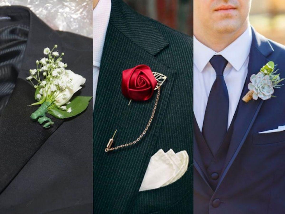 Lựa chọn hoa như hoa hồng, hoa cẩm chướng, ly ly làm phụ kiện suit nam