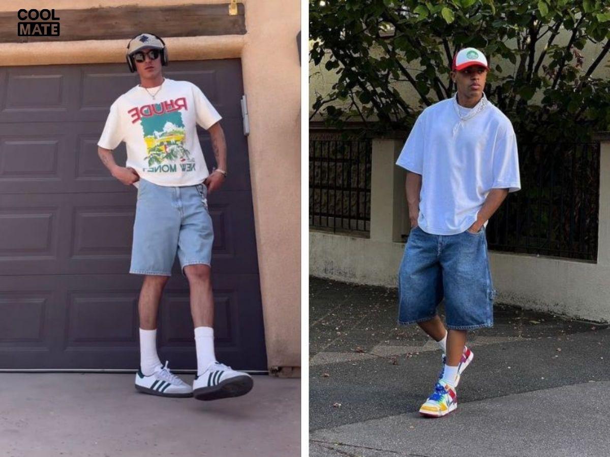 Phối quần shorts jean nam với giày thể thao
