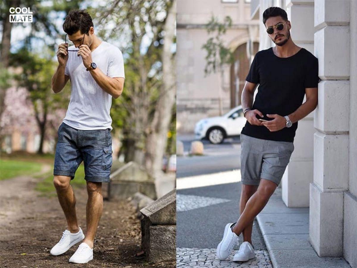 Phối quần shorts jean nam với giày lười