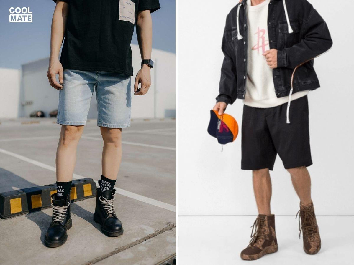 Phối quần shorts jean nam với giày boots