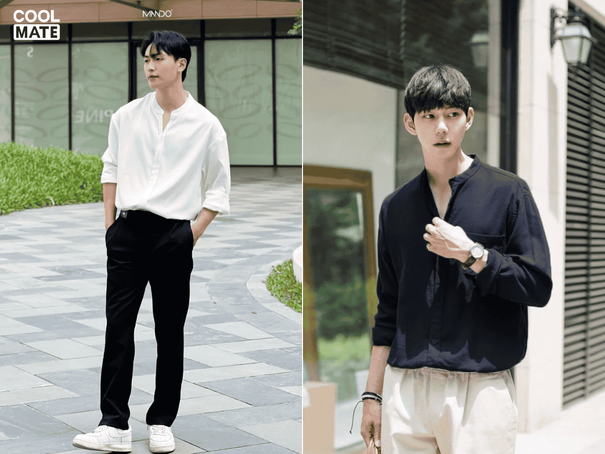 Sơ mi Vintage nam cổ tròn độc đáo 