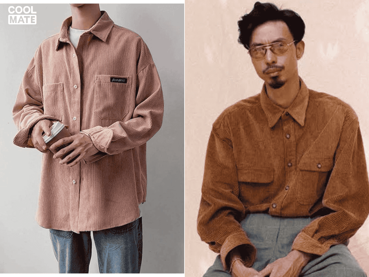 Áo sơ mi Vintage nam chất liệu nhung tăm dành cho chàng trai phong trần, bụi bặm