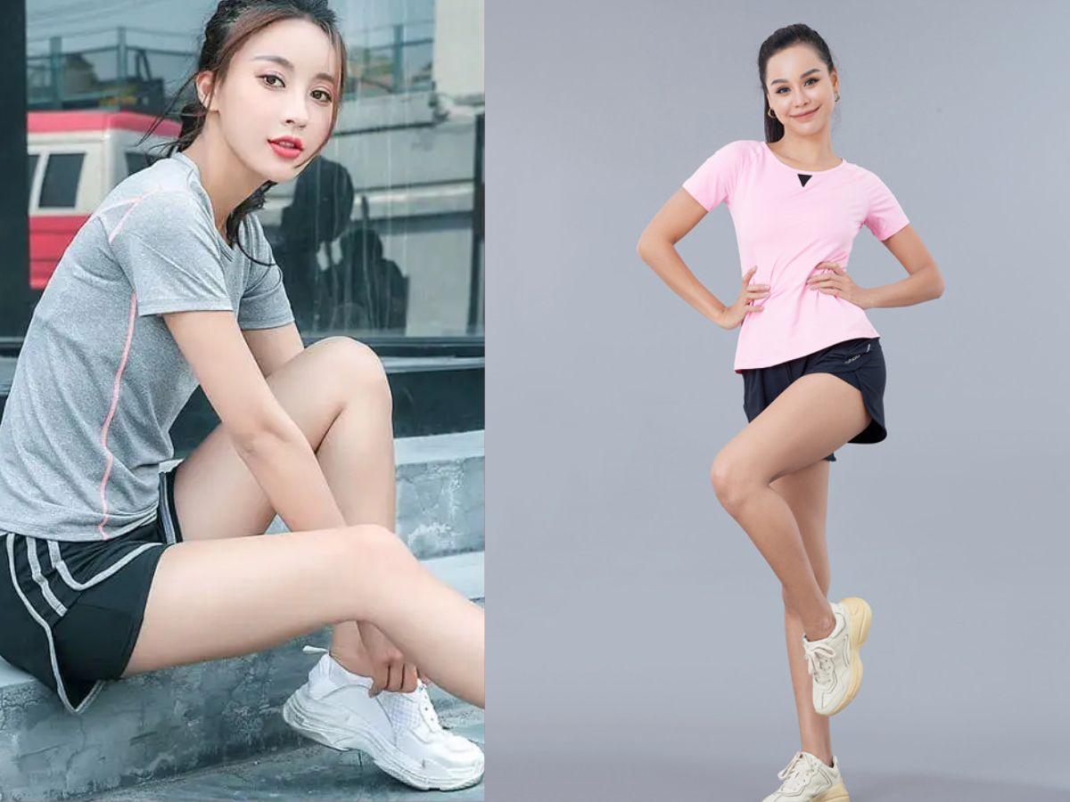 Quần short thể thao mix áo thun form rộng cho nàng cá tính 