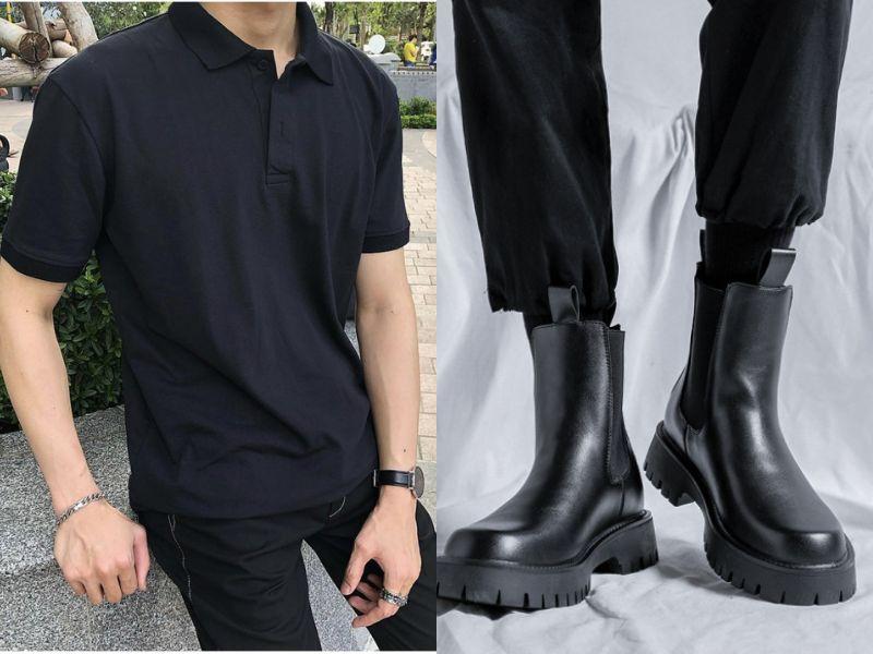 Phối chunky boots nam cùng với áo Polo