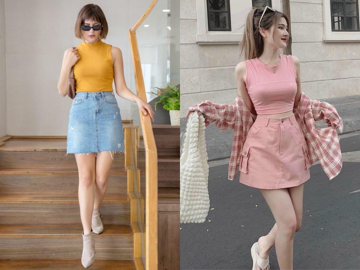 Set áo ba lỗ phối với chân váy mềm mại, thanh lịch