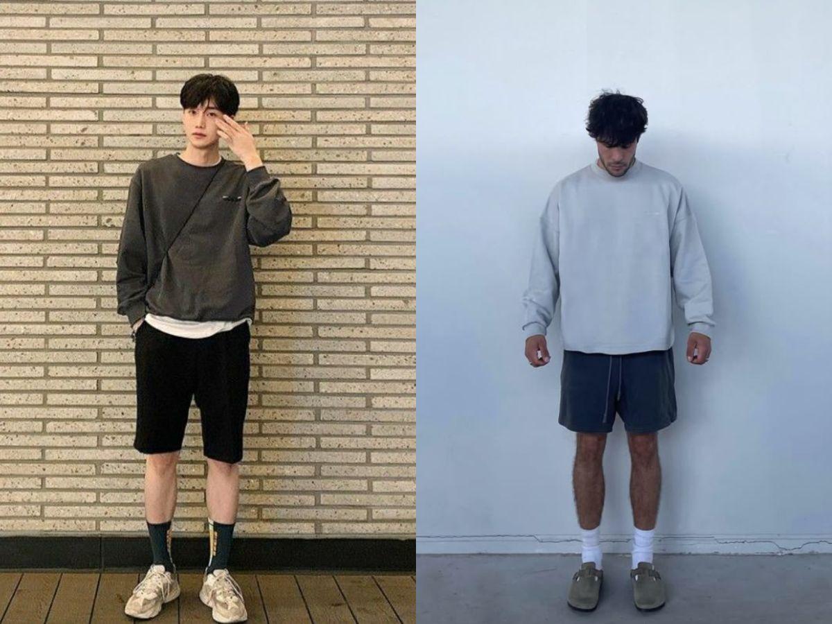 Phối đồ với áo hoodie và quần short cho nam gầy